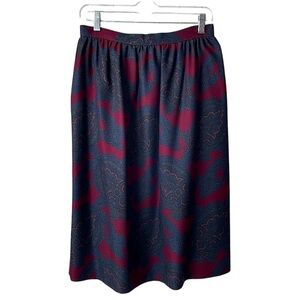 Vintage Wool Paisley Midi Skirt Burgundy Blue Green Pockets Size 10